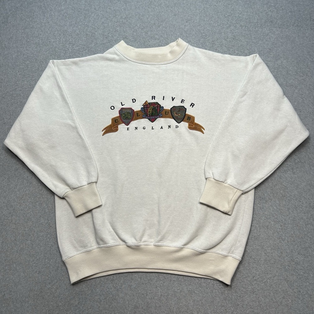 Vintage Old River Club England Made In Italy Embroidered White Sweatshirt Size L